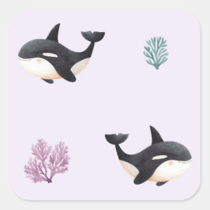 Adesivo Quadrado Padrão de Baleia Orca Fofa para Berçário de Vida M