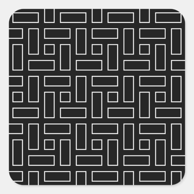 Adesivo Quadrado Padrão de Bloco Linear Preto e Branco - Preto (Frente)