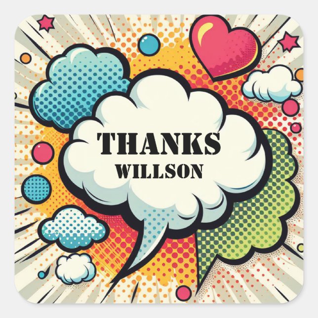 Adesivo Quadrado Padrão de Bolha de Fala em Quic (Frente)