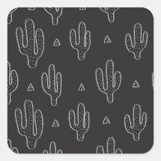 Adesivo Quadrado Padrão de Cactus Preto Desenhado à Mão