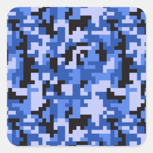 Adesivo Quadrado padrão de camuflagem pixelada de água azul e preta