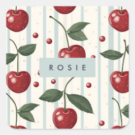 Adesivo Quadrado Padrão de Cereja Vermelha Personalizada Retro-Vint