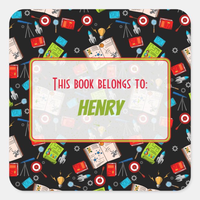 Adesivo Quadrado Padrão de Ciência Colorida na Escola Personalizado (Frente)