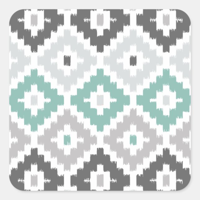 Adesivo Quadrado Padrão de cinza Ikat Diamond, Impressão Tribal da  (Frente)