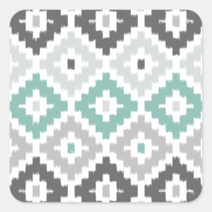 Adesivo Quadrado Padrão de cinza Ikat Diamond, Impressão Tribal da