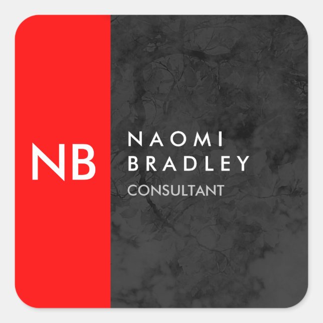 Adesivo Quadrado Padrão de Cinza Vermelha do Monograma Moderno (Frente)