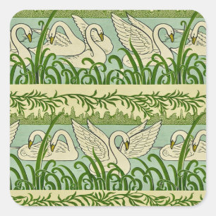 Adesivo Quadrado Padrão de Cisne Art Nouveau – Cisne Botânico Vinta