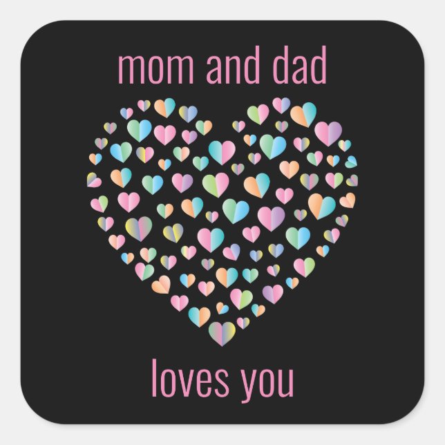 Adesivo Quadrado Padrão de Coração Colorido Fofo (Frente)