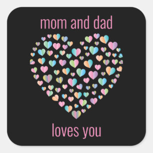 Adesivo Quadrado Padrão de Coração Colorido Fofo