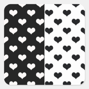 Adesivo Quadrado Padrão de Coração de Amor Branco Negro