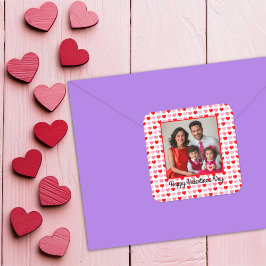 Adesivo Quadrado Padrão de Coração de São Valentim Rosa e Vermelho