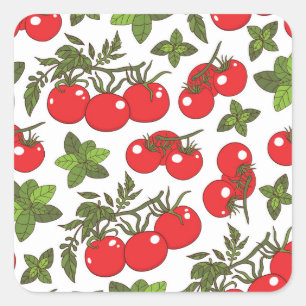 Adesivo Quadrado Padrão de cozinha sem costura de tomate Basil
