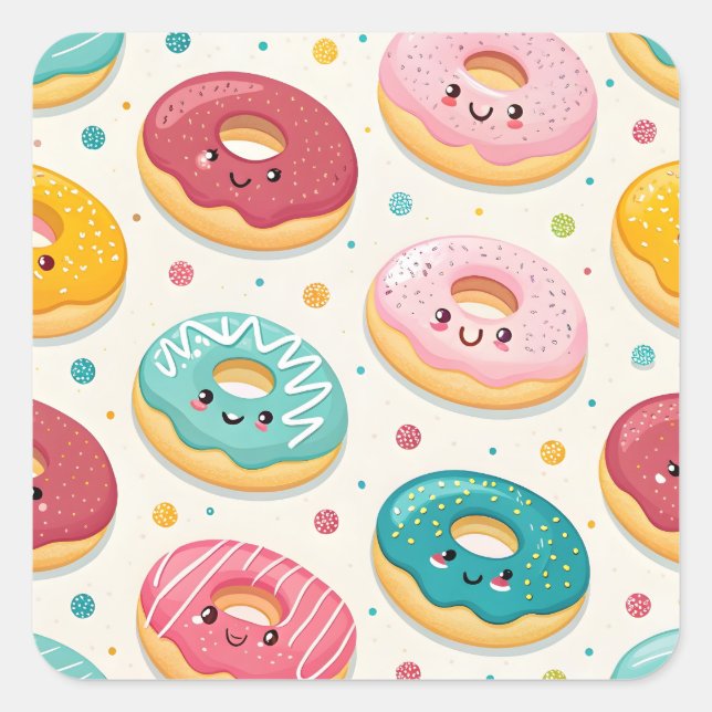 Adesivo Quadrado Padrão de Donuts (Frente)