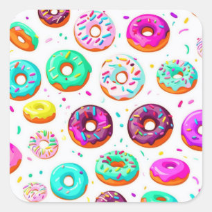 Adesivo Quadrado Padrão de donuts de creme delicioso