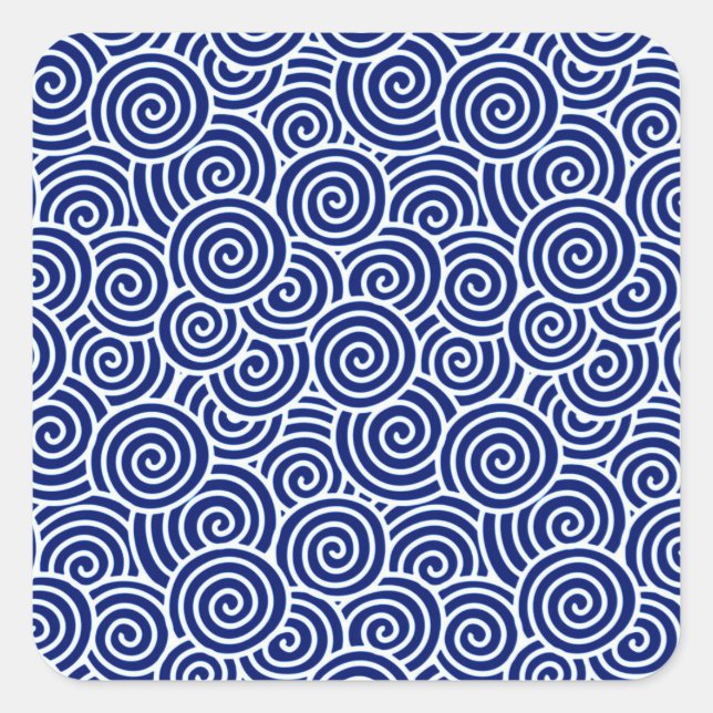 Adesivo Quadrado Padrão de espiral japonês - marinho azul e branco (Frente)