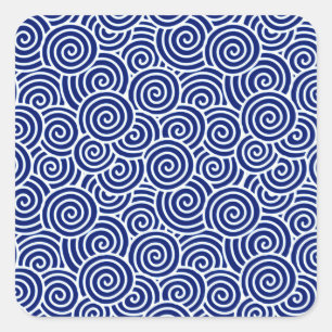 Adesivo Quadrado Padrão de espiral japonês - marinho azul e branco