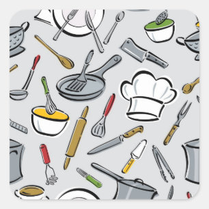 Adesivo Quadrado Padrão de ferramentas de cozinha