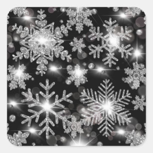Adesivo Quadrado Padrão de floco de neve festivo prateado