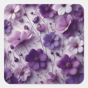 Adesivo Quadrado Padrão de Flor Roxo em um Fundo Branco