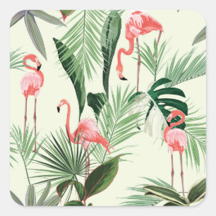 Adesivo Quadrado Padrão de Flores Exóticas Flamingo Rosa