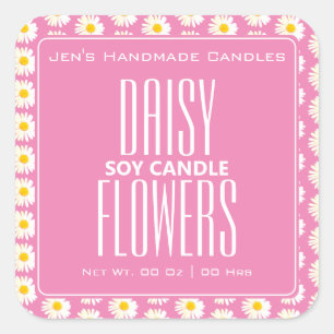 Adesivo Quadrado Padrão de Flores Margaridas Lindas Velas Rosa Cor-