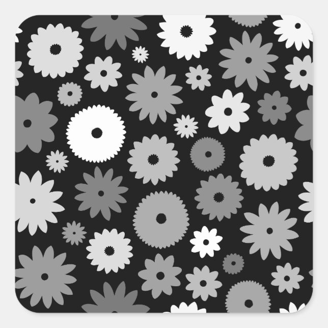 Adesivo Quadrado Padrão de Flores Monocromáticas (Frente)