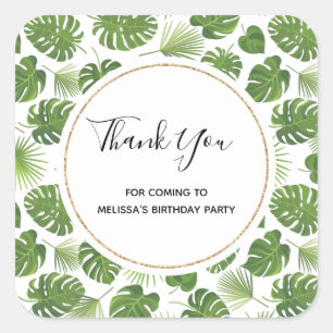 Adesivo Quadrado Padrão de Folhas Tropicais na moda Verde Obrigado