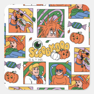 Adesivo Quadrado Padrão de Fotos de Halloween do Scooby-Doo