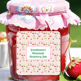 Adesivo Quadrado Padrão de Geléia de Flores de Morango Personalizad