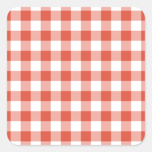 Adesivo Quadrado Padrão de Gingham Branco e Laranja