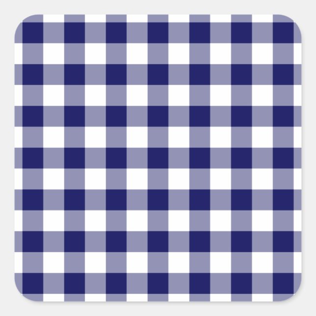Adesivo Quadrado Padrão de Gingham Branco e marinho (Frente)