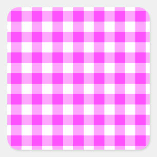 Adesivo Quadrado Padrão de Gingham Cor-de-Rosa e Branco