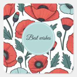 Adesivo Quadrado Padrão de Ilustração das Flores de Papoila Vibrant