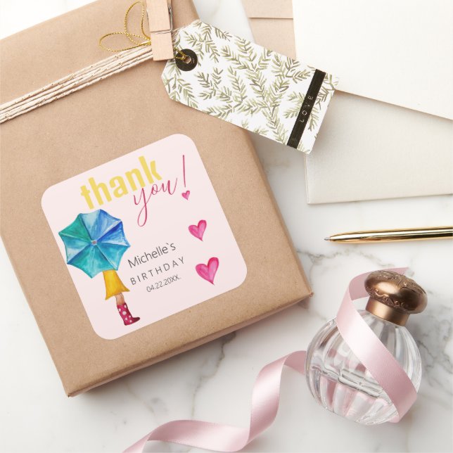 Adesivo Quadrado Padrão de Ilustração de Aquarela da Garota Guarda- (Presentear)