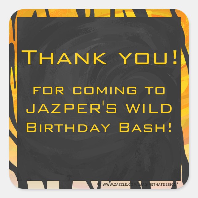 Adesivo Quadrado Padrão de Impressão de preto e laranja do Tigre Mo (Frente)