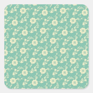 Adesivo Quadrado Padrão de Impressão Floral do Aqua Pastel Blue Vin