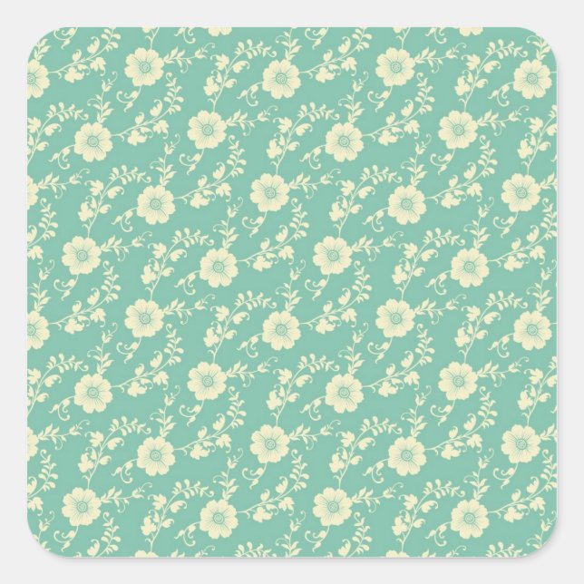 Adesivo Quadrado Padrão de Impressão Floral do Aqua Pastel Blue Vin (Frente)