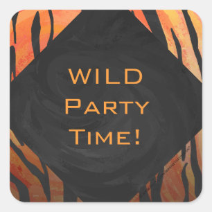 Adesivo Quadrado Padrão de Impressão preto e laranja quente do ti