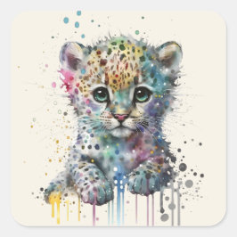 Adesivo Quadrado Padrão de leopardo em aquarela marfim minimalista