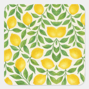 Adesivo Quadrado Padrão de Limão em Aquarela