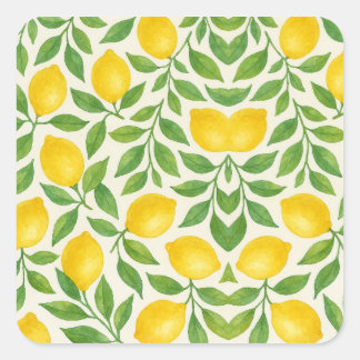 Adesivo Quadrado Padrão de Limão em Aquarela