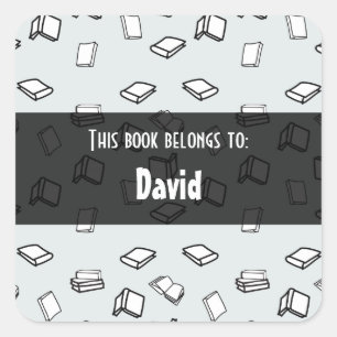 Adesivo Quadrado Padrão de Livros Pastel Elegante Personalizado