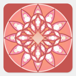 Adesivo Quadrado Padrão de Mandala em rosa-coral, burgundy e branc