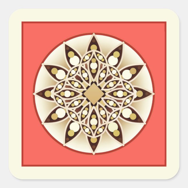 Adesivo Quadrado Padrão de mandala em rosa-coral, chocolate e bronz (Frente)