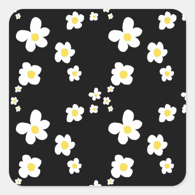 Adesivo Quadrado Padrão de margarida preto amarelo branco, moderno (Frente)