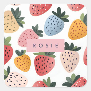 Adesivo Quadrado Padrão de morango de Fruta branca personalizado