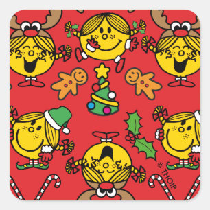 Adesivo Quadrado Padrão de Natal Vermelho da Pequena Senhorita Suns