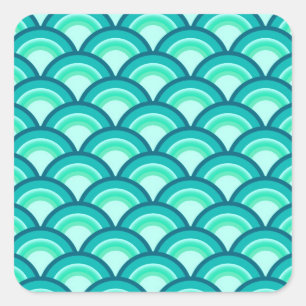 Adesivo Quadrado Padrão de onda Art Deco - tons de turquesa