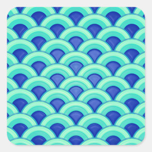Adesivo Quadrado Padrão de onda Art Deco - turquesa e cobalto