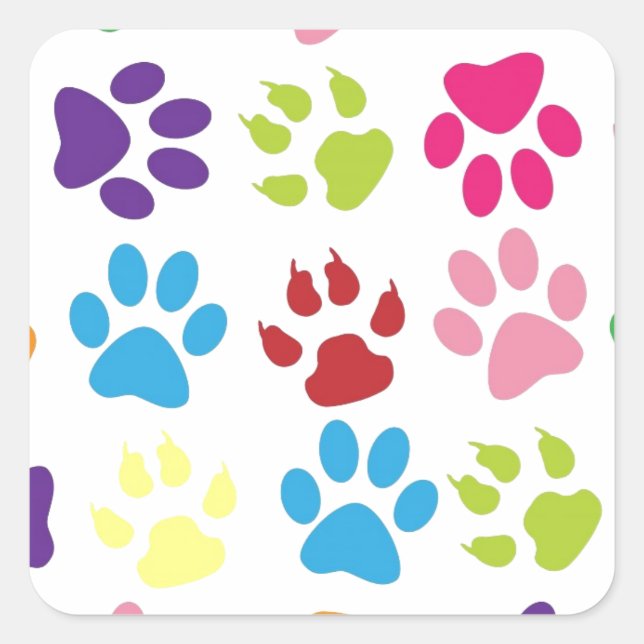 Adesivo Quadrado Padrão de Pata Colorida Bonito (Frente)